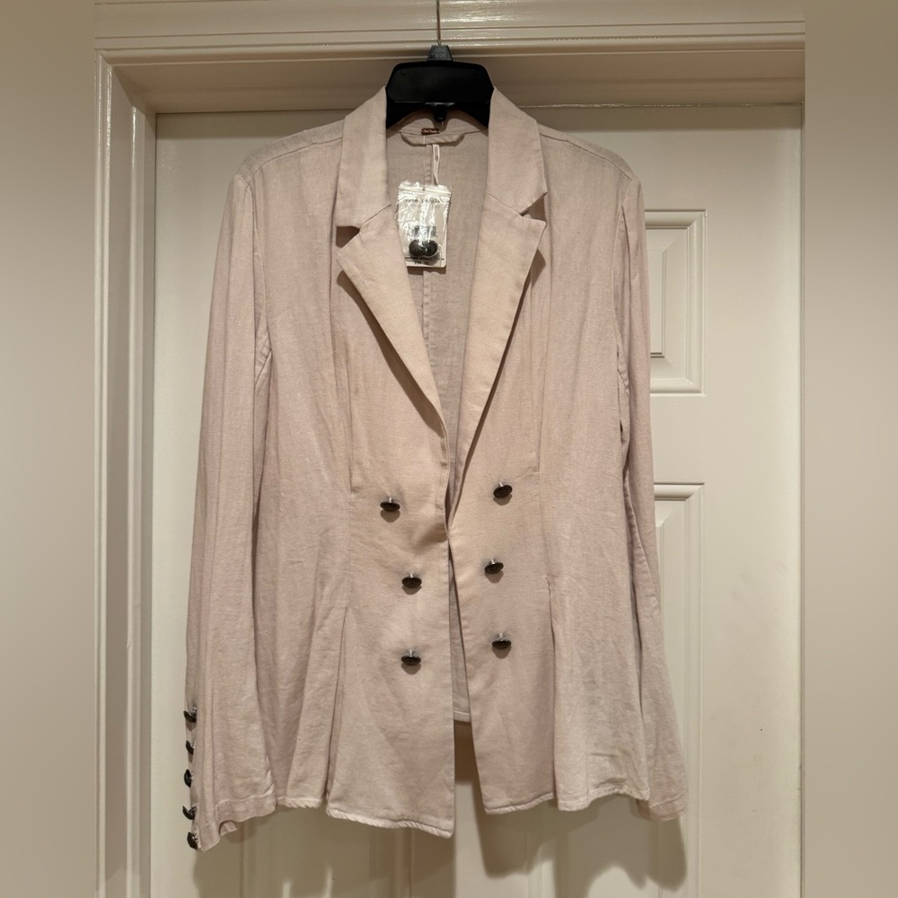 Free People Cinched Waist Linen Blazer Jacket